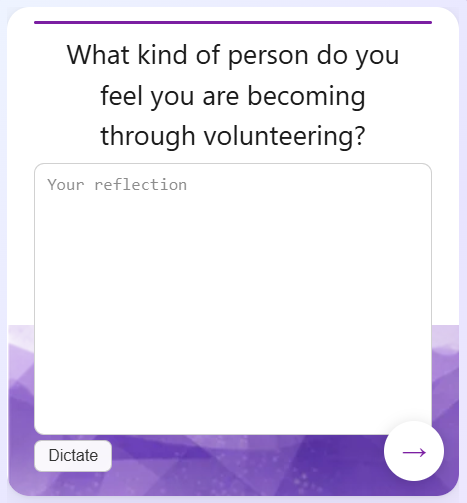 Reflection card in EVE asking about personal growth through volunteering